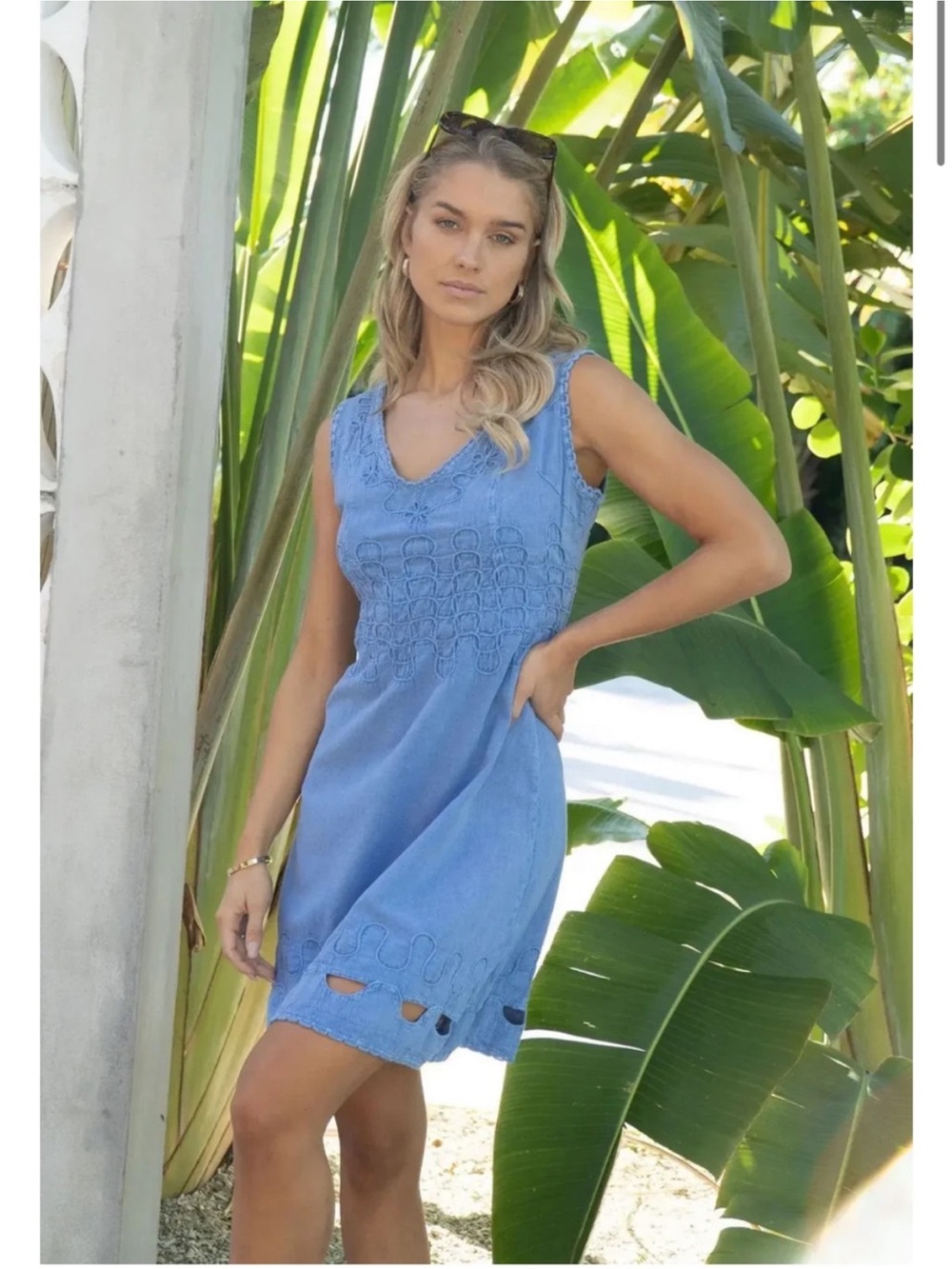 Blanco By Nature Light Blue Crochet-Detail Dress